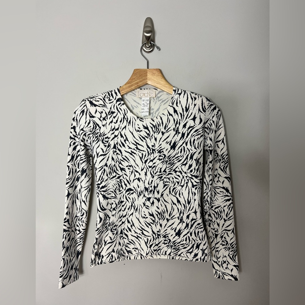 Cache Vintage Crewneck Long Sleeve Animal Print Stretch Shirt Top Size 8 105